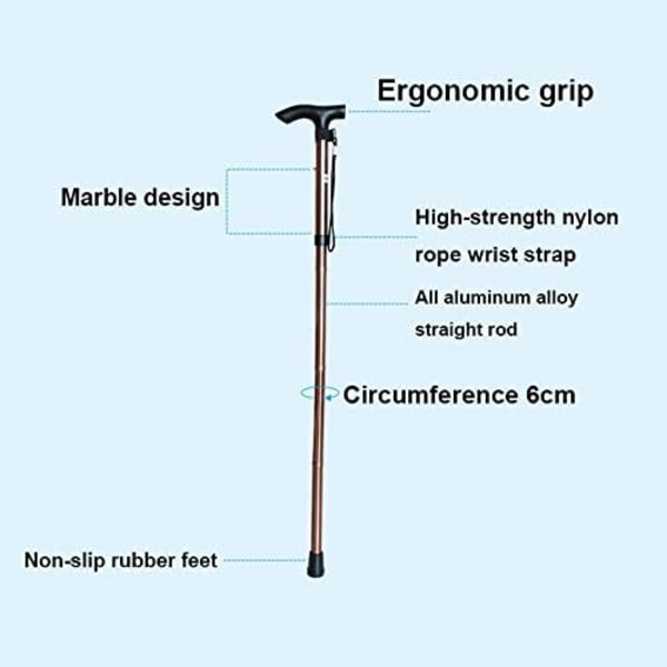 Foldbar Stok til Mænd og Kvinder med Ergonomisk T-Greb Letvægts Aluminium Vandrestok, Understøtter Op til 100 kg Støtte Efter Skader eller Operationer (Brun) rød