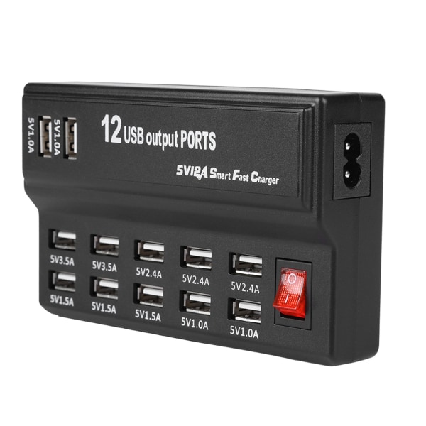 12-porttinen USB -keskitin 5V 12A power Latausasema Adapteri Laturi Kotimatka US-tyyppi