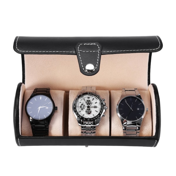 3 ristikkoa sylinterimäinen watch pidike rannekellon näyttökotelo korujen case (musta)
