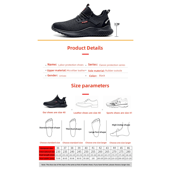 Moderne sikkerhedssko til mænd, arbejdssko, støvler, åndbare og lette herresko 40