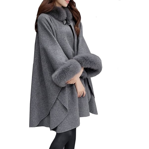 Naisten talvifleece-hiukset ponchot korkea kaula Löysä tyylikäs takki Outcoat Layer yksivärinen paksumpi ylös pitkähihainen grey XXL