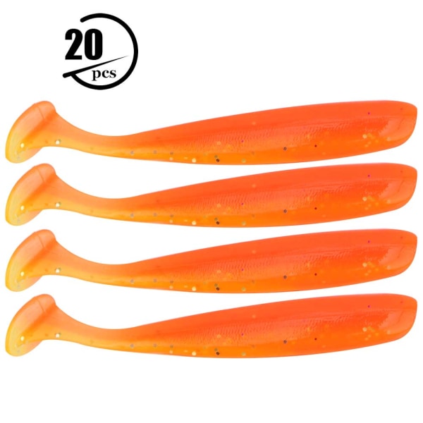 20 kpl 7,5 cm pehmeästä muovista kalastusuistimia t tail Grub Worm Baits kalatarviketarvikkeet (oranssi)