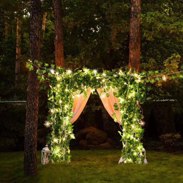 Kunstige planter LED-streng lysgrønt bladvine Batteridrevet fe-strenglys til hjemmets bryllupsindretning