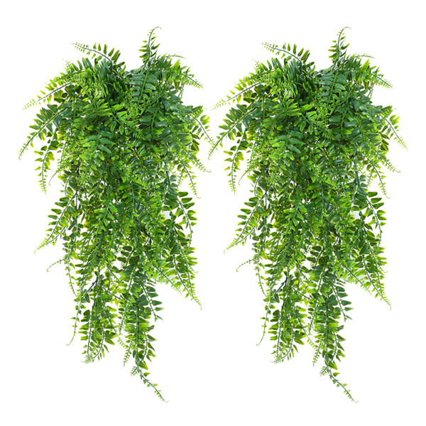 2stk kunstige hengende planter bregner plast grønn falske vegghengende bregner planter for hage bryllup dekorasjon