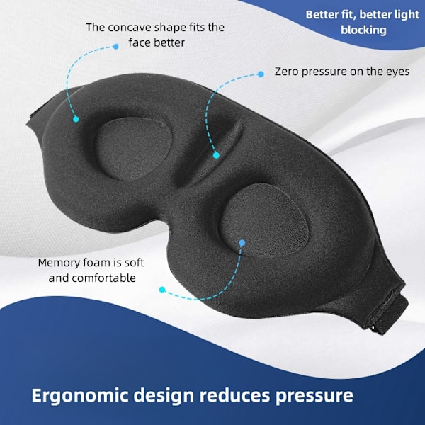 Uusi nukkumismaskki miehille ja naisille, valon estävä silmämaski, sopii nukkumiseen, päiväunille, meditaatiolle, matkustamiseen Biack
