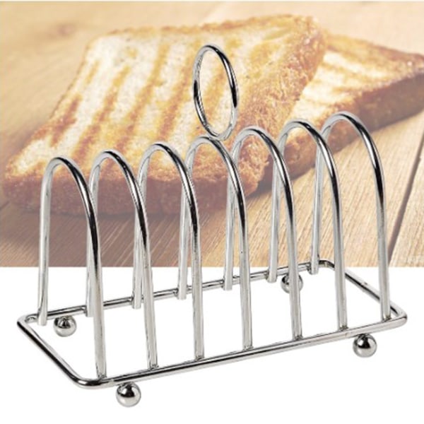 Toaststativ rustfrit stål 6 skiver Slot til morgenmad Toastbrødstativholder med håndtag til køkkenbageri