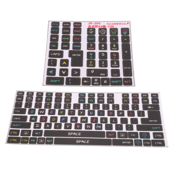 2 st tangentbordsdekaler PVC-dekorativa allmänna stationära datorer Keycaps-klistermärken för 84 till 108 tangenter tangentbord