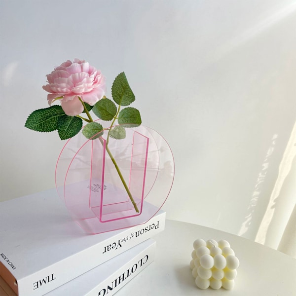 Akryl vase tørkede blomster kreative ornamenter moderne hjem stue friske blomster blomster vase - rosa rund (produktstørrelse: 17*16*5cm)