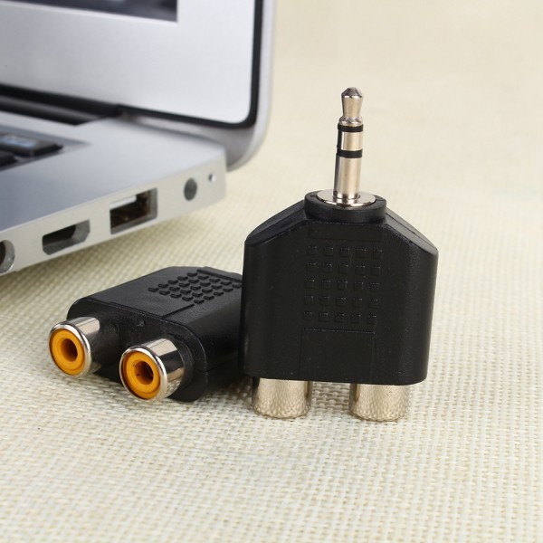 3,5 mm Hann Stereo Jack-kontakt til 2 for RCA-plugg Kvinne Mono Audio Extension Adapter