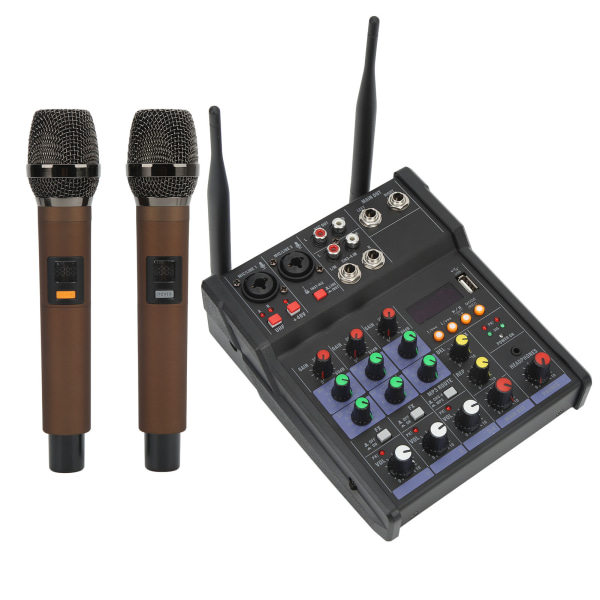 4-kanals lille Bluetooth stereomixer med 2 trådløse mikrofoner familie stereoprocessor til livestreaming