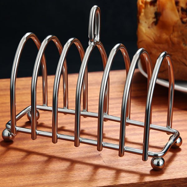 Toaststativ rustfritt stål 6 skiver spor frokost toast brødstativholder med håndtak for kjøkkenbakeri