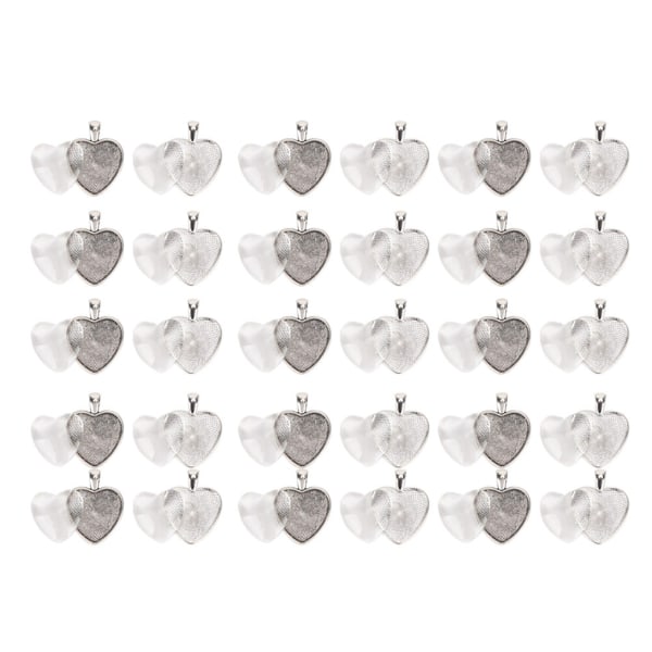 60 st hängande brickor Hjärtformade hängande inställning Cabochon basinställning med glas Cabochon