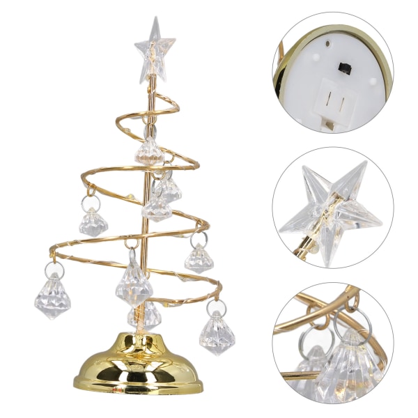 LED-joulukuusen valaisin Pieni kristalli koristeellinen rautapuu yövalokoristeen lahja kultaiseen lämpimään valoon