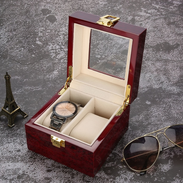 2 Grids Trä Watch Holder Armbandsur Display Case Smycken Present förvaringsbox Organizer