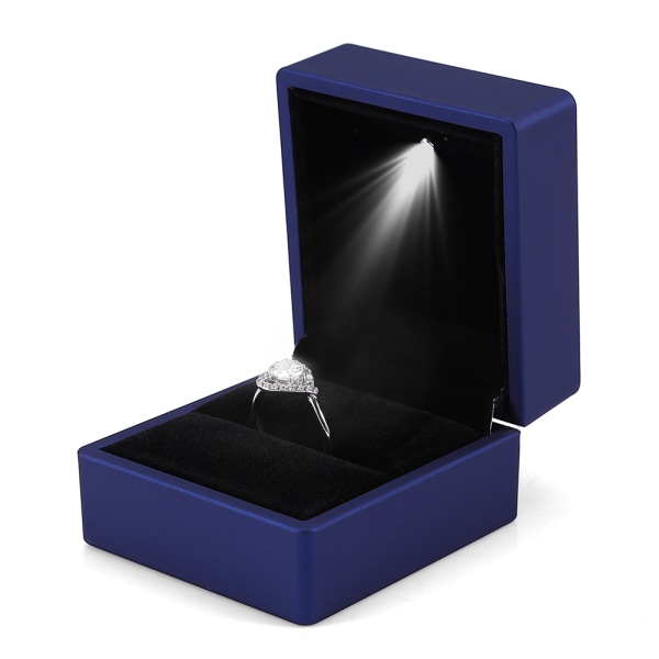 Moderigtigt LED-oplyst Ring Opbevaringsboks Smykker Display Etui Gave Blå