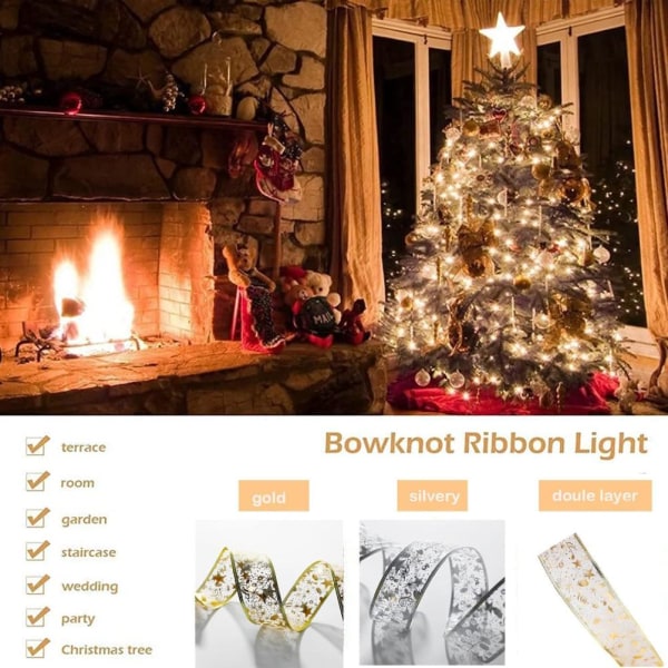 Christmas Ribbon Lights 4Meter 40 LED-ljus Koppartråd Band Bows Strängljus för festbröllop Holiday Julgransdekoration