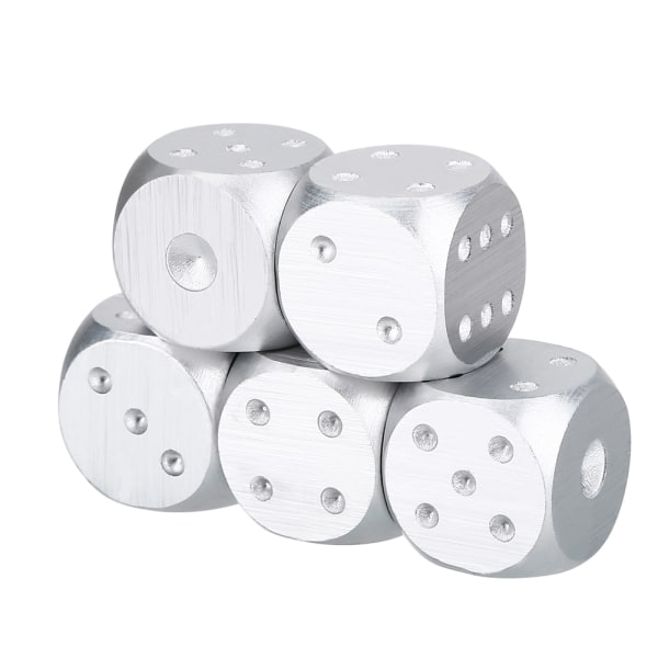 5 stk aluminiumslegering bordspill pokerspill terninger sett med oppbevaringsboks (sølv rektangelboks)