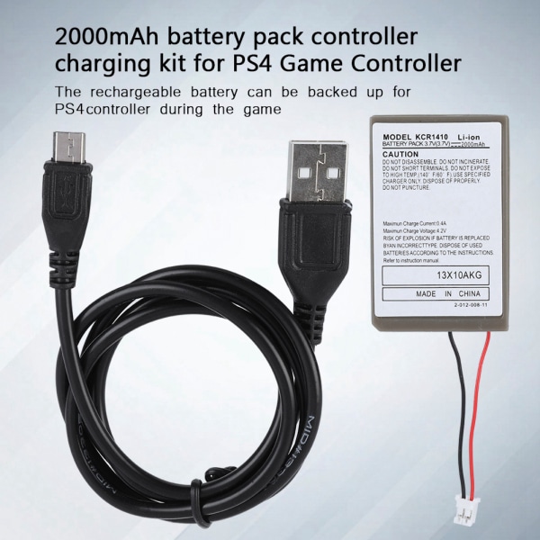 2000mA oppladbart batteri med USB-kabel for PS4-spillkontroller