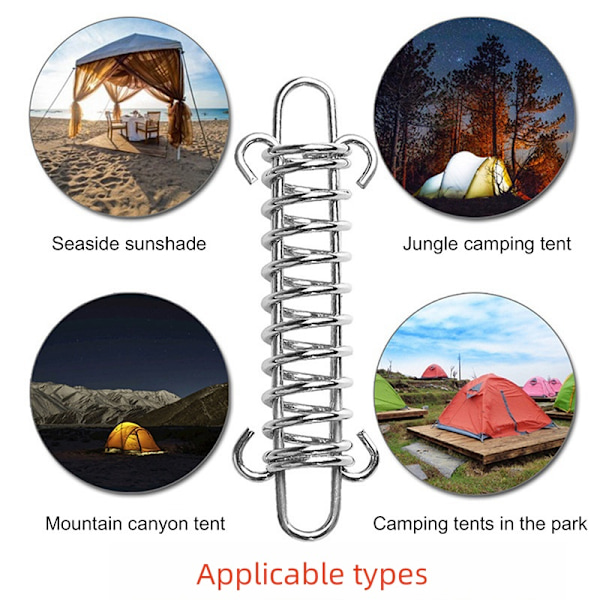 4 sæt spændingsfjedermarkisebeslagssæt med kroge til campingtelte, markiser og udendørs sikkerhedsanlæg. 4