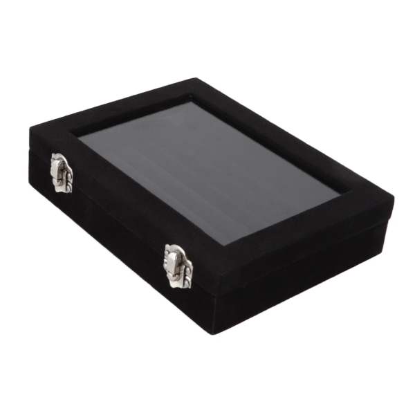 Smycken Display Box 7 Case Sammet Ring Förvaring Display Fodral med klart lock för Ring Smycken Örhängen Halsband Svart