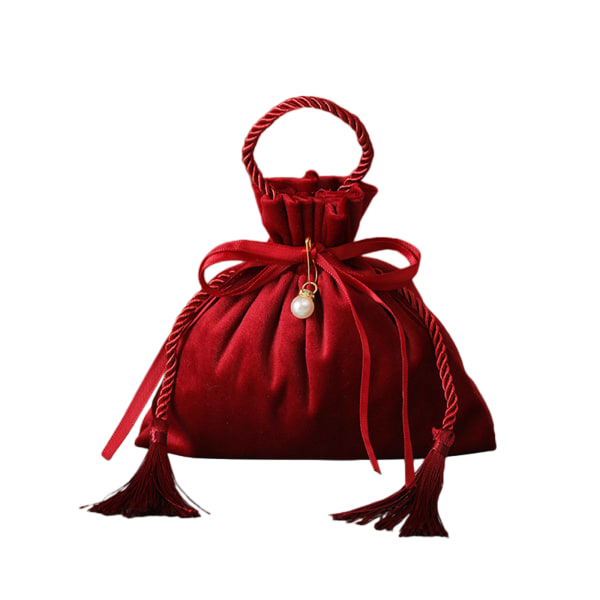 (Wine red tassel pearl-velvet style) portable candy bag wedding candy bag