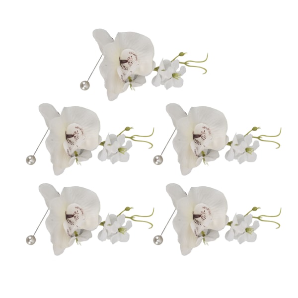 5 stk Groom Boutonniere Elegant Mænd Bryllupsblomst Naturtro Permanent Genanvendelig Kunstig Broche Blomst Hvid
