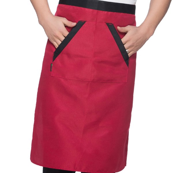 2 stk. kokkeforklæde i blød, fugtabsorberende og åndbar polyester til mænd med lommer til hotel, restaurant, bar, rød