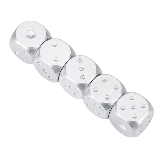 5 stk aluminiumslegering bordspill pokerspill terninger sett med oppbevaringsboks (sølv rektangelboks)
