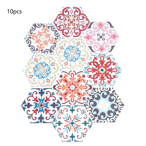 10 stk simulering vandtæt skridsikker sekskantet selvklæbende keramiske fliser dekorative klistermærker sæt