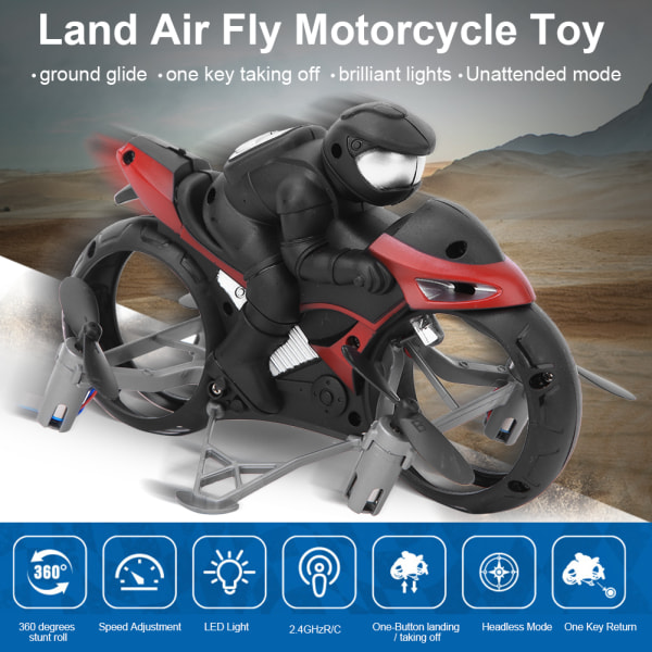 Stunt-motorsykkelleker 2-i-1 Land Air Fly Motorsykkel 2,4G fjernkontrollleker for barn