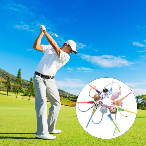 6 stk Golf Tee Hanger Cartoon Plast Anti Lost Golf Tee Ring med rem Golf Tee Holder