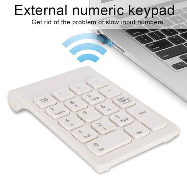 Minitastatur Trådløst numerisk tastatur 2,4G USB Ergonomisk Lett PC-datamaskintilbehør Hvit
