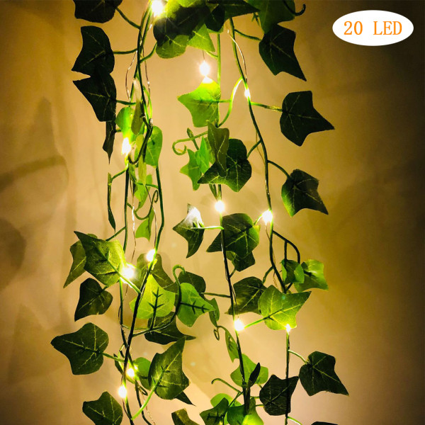 Kunstige planter LED-streng lysgrønt bladvine Batteridrevet fe-strenglys til hjemmets bryllupsindretning