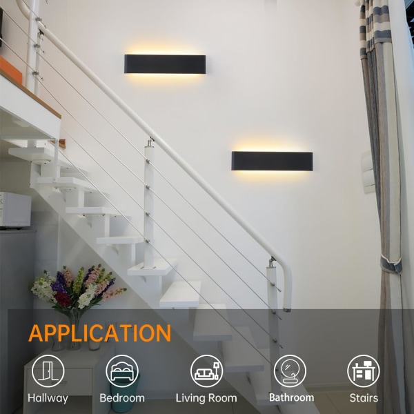 14 tommers moderne LED-vegglampe med opp og ned sminkelampe, mattsvart vegglampe for bad, gang, stue, soverom+ 36CM 14W