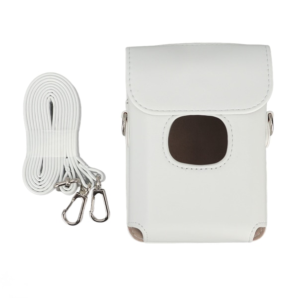 Bærbart instant kamera beskyttelsescover med skulderrem Pure Color PU læder kamerataske til Instax Mini Link 2 Hvid