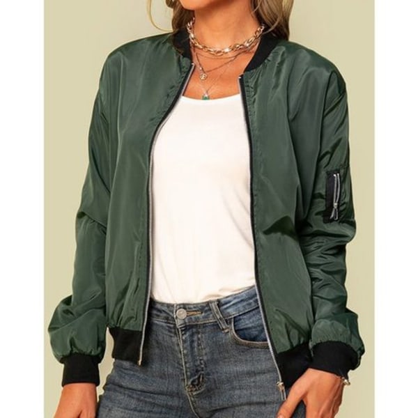 2023 våren ny ensfarget europeisk og amerikansk mote glidelås ytre jakke for kvinner dark green XL