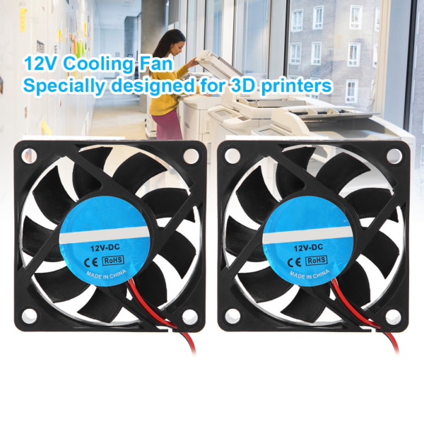 2 stk 3D-printer tilbehør del DIY 6015 Køleblæser 0,19A 12V 2500-6000 RPM 13CFM