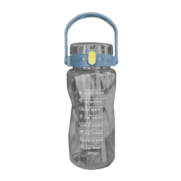 Utendørs sportsvannflaske Plast Fitness vannflaske Ekstra stor kapasitet vannkoker med doble sugerør Time MarkerGrå 2000ML