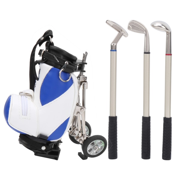Desktop Golf Pen Sæt 3 Kuglepenne og Mini Taske Zink Alloy Golf Pen Holder Taske Blå Hvid