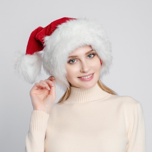 Joulupukin hattu Punaiset paksut suuret pörröiset hatut aikuisille miehille naisille lämmin hiihtohattu Joulujuhla Joulupukin Cosplay -juhlahatut