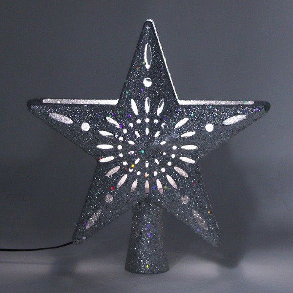 100-240V LED Hollow Star Snowflake Projector Light Rotation Lamp joulukuusen yläkoristeisiin hopea US