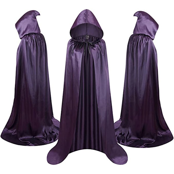 Halloween-viitta lasten ja aikuisten viitta seisova solmio huppu viitta purple 130 cm