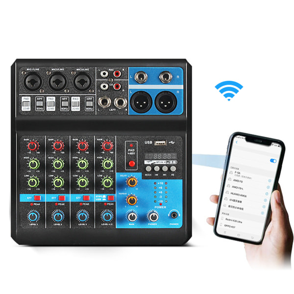 MH Lydmiksestation Lille 5 Vejs Live Optagelse DJ Lydkort Konsol Mixer USB Bluetooth Digital Effektor EU Stik