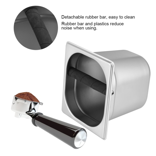 Espresso Knock Box-behållare i rostfritt stål med gummistång för kaffemaskin L