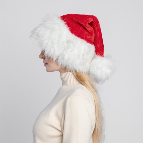 Julenissehue Rød Tykke Store Fluffy Hatte til Voksne Mænd Kvinder Varm Skihat Julefest Julemand Cosplay Feriehatte