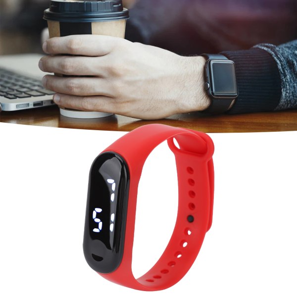 Digitaalinen watch LED-valkoinen näyttö muovipeili elektroninen liike silikonihihna watch opiskelija punainen