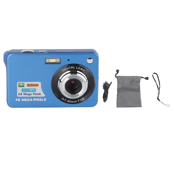 4K digitalkamera 48MP 2,7 tum LCD-skärm 8x zoom Anti Shake vloggningskamera för fotografering Kontinuerlig fotografering Blå