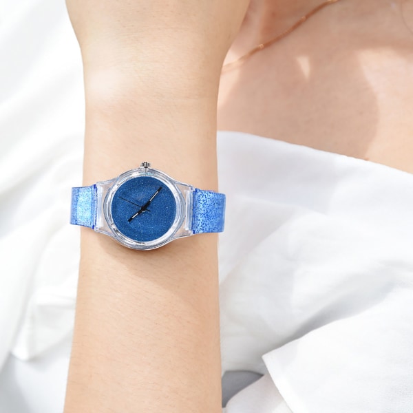 Kvinnlig watch Rund plastrem med glitterpulverarmbandsur (blå)