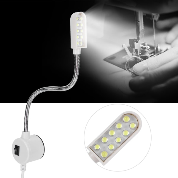 LED-symaskinslampa med 10 st Chips Arm Svarv Arbetslampa EU-kontakt 110‑250V