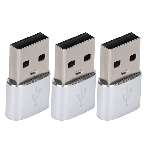 MH 3-pakning USB 2.0 hann til TypeC hunn U-diskadapter, metall USB til TypeC-adapter for bærbar PC, mobiltelefon (sølv)
